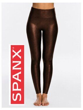 SPANX Dark Copper Faux Leather Shaping Leggings NWOT Medium M